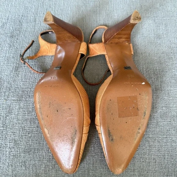GIORGIO ARMANI Womens Croc Embossed Leather Heels Brown Tan Slingback Sz 38 1/2 - Picture 7 of 13